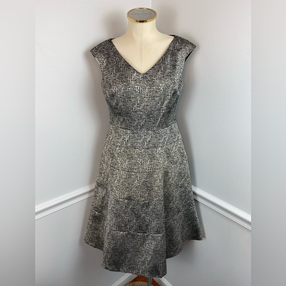 Anne Klein Dresses & Skirts - ANNE KLEIN Sleeveless Black & Gold Metallic V-Neck A-Line Dress | Size 4